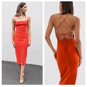 SOLD Bec & Bridge Fiery Orange Backless Dress